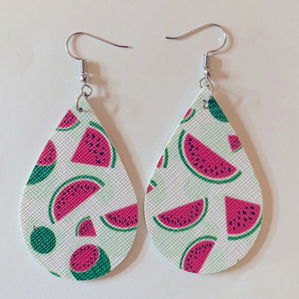 🖤Pick Any 3 for $12🖤 Faux Leather Teardrop Earrings Summer Watermelons - Picture 2 of 5